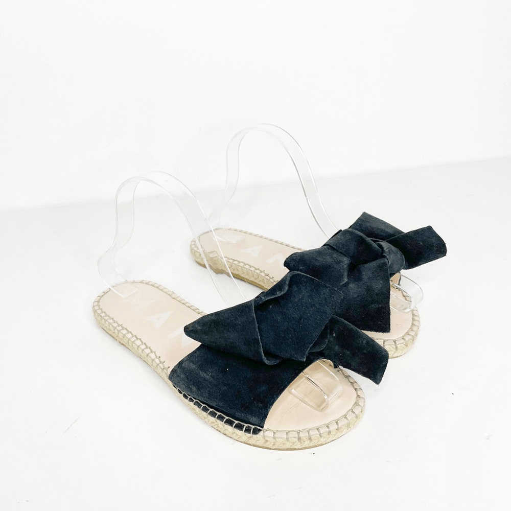 MANEBI Suede Bow Slides black jute platform open toe slip on women's 37 7 - Picture 1 of 5